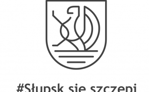 Grafika przedstawia logo miasta oraz napis #Słupsk się szczepi.